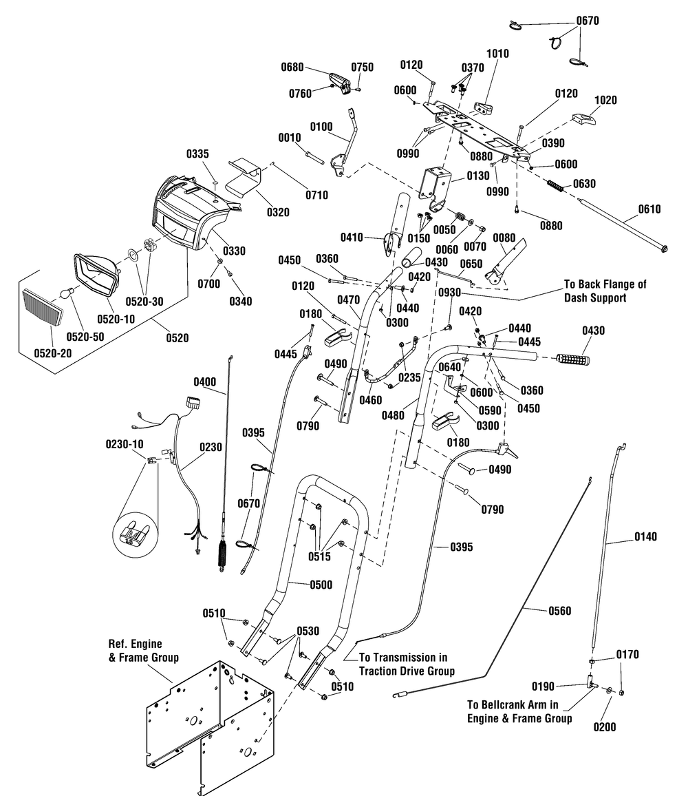 Handles And Controls Group Diagram and Parts List for 1696572-00-PA1330ESS 2015 Briggs and Stratton Snow Blower